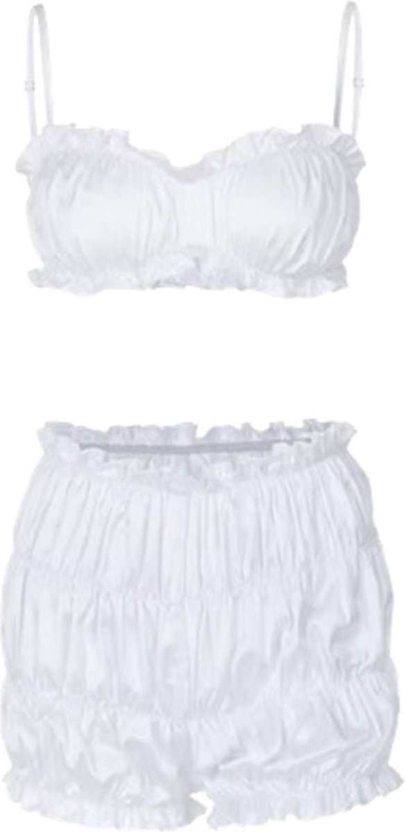 Goedkoopste Dames Satijnen Lingerie Set - Luxe Nacht Outfit - Wit - Pyjama