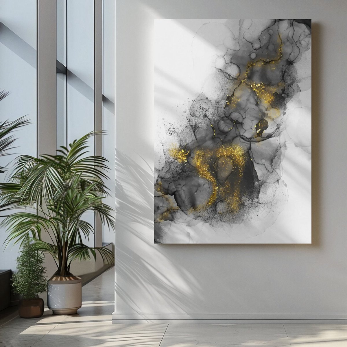 Trendex Global Canvas Schilderij Abstract - Grijs - Goud - Marmer kleuren - 120x80x2 cm
