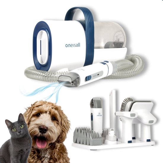Oneisall S1 7-in-1 Hondentondeuse Kit - Honden trimset - Dierentrimmer - Zuigen en Trimmen - Katten en Honden - 1,5L Opvangbak - Stofzuiger voor Dierenharen
