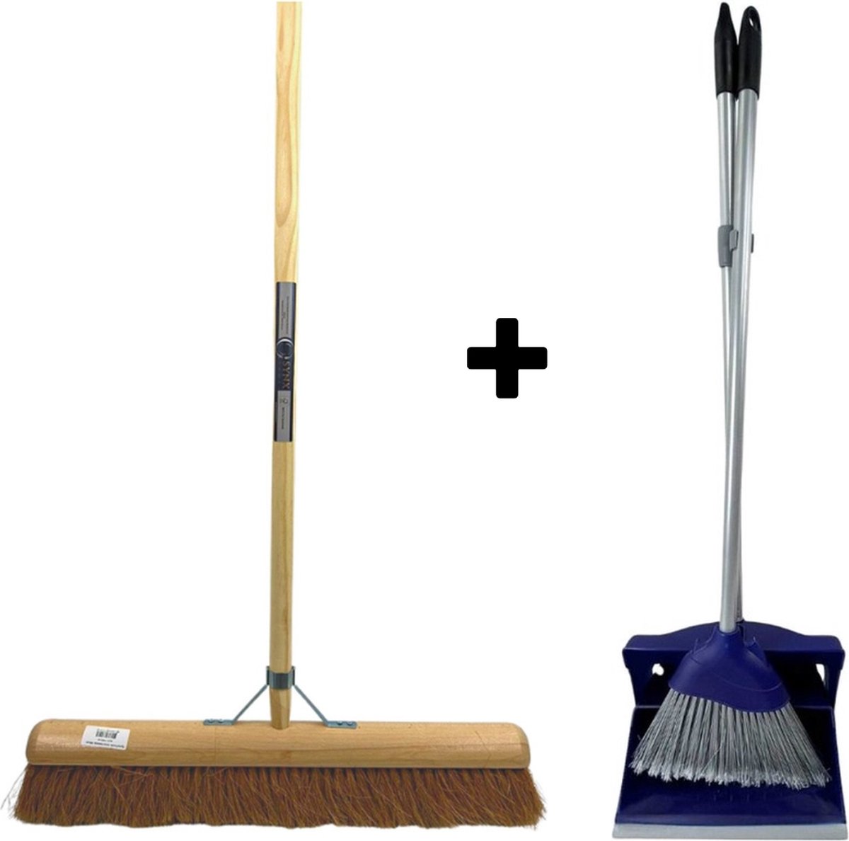 Goedkoopste Synx Tools Coco bezem 60cm en Stoffer en Blik met lange steel 95 cm- Bezemset - Cocosharen - Zaalveger - stoffer - Kunststof - Hotel Stoffer Blik set - Stoffer en blik sluitend model - Schoonmaakartikelen