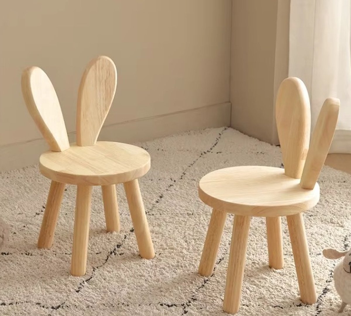 Bruine RFWR® Houten Kinderstoel Met Konijnenoren Voor Kinderen Vanaf 1 Jaar Ergonomisch Veilig En Veelzijdig