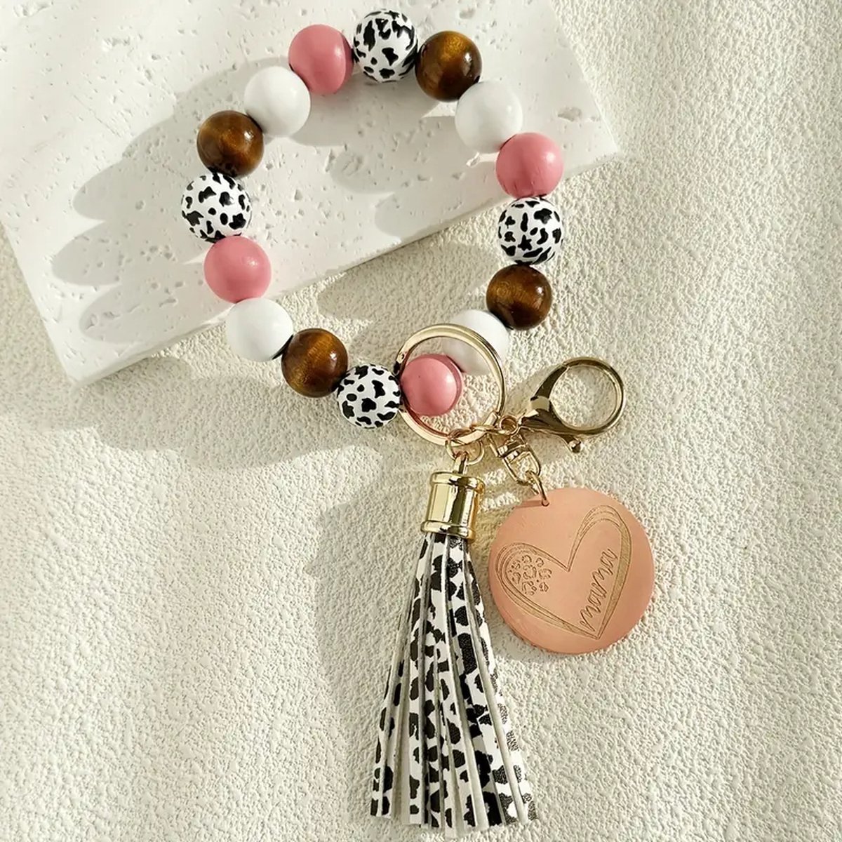 Sleutelhanger - Key Wristlet - Sleutel armband - Chique - Luipaard print - Roze - Mama