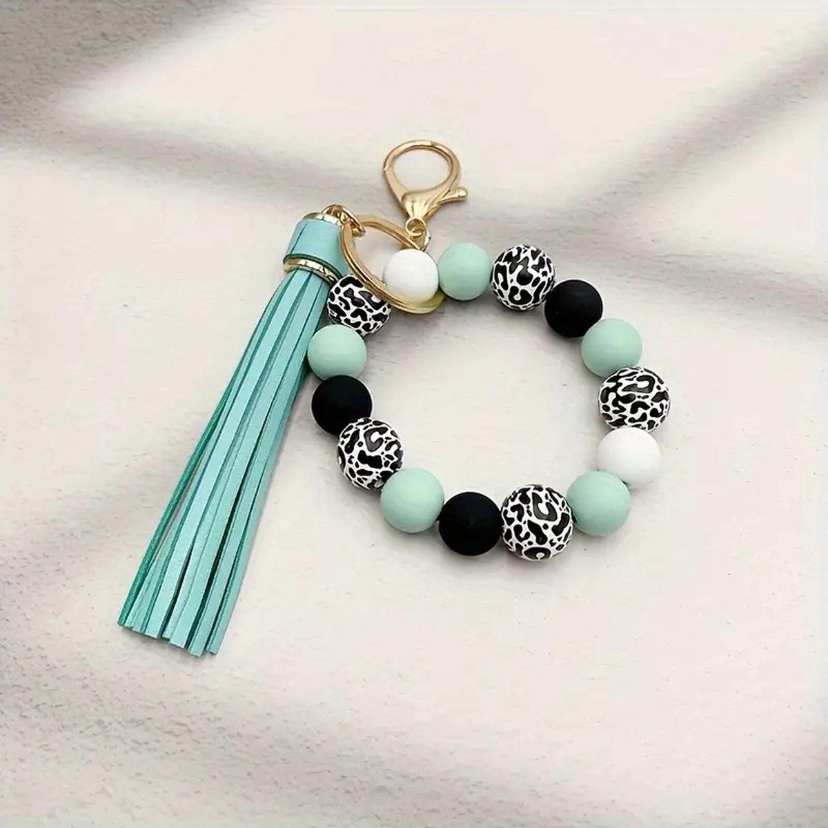 Sleutelhanger - Key Wristlet - Sleutel armband - Luipaard print - Mint groen