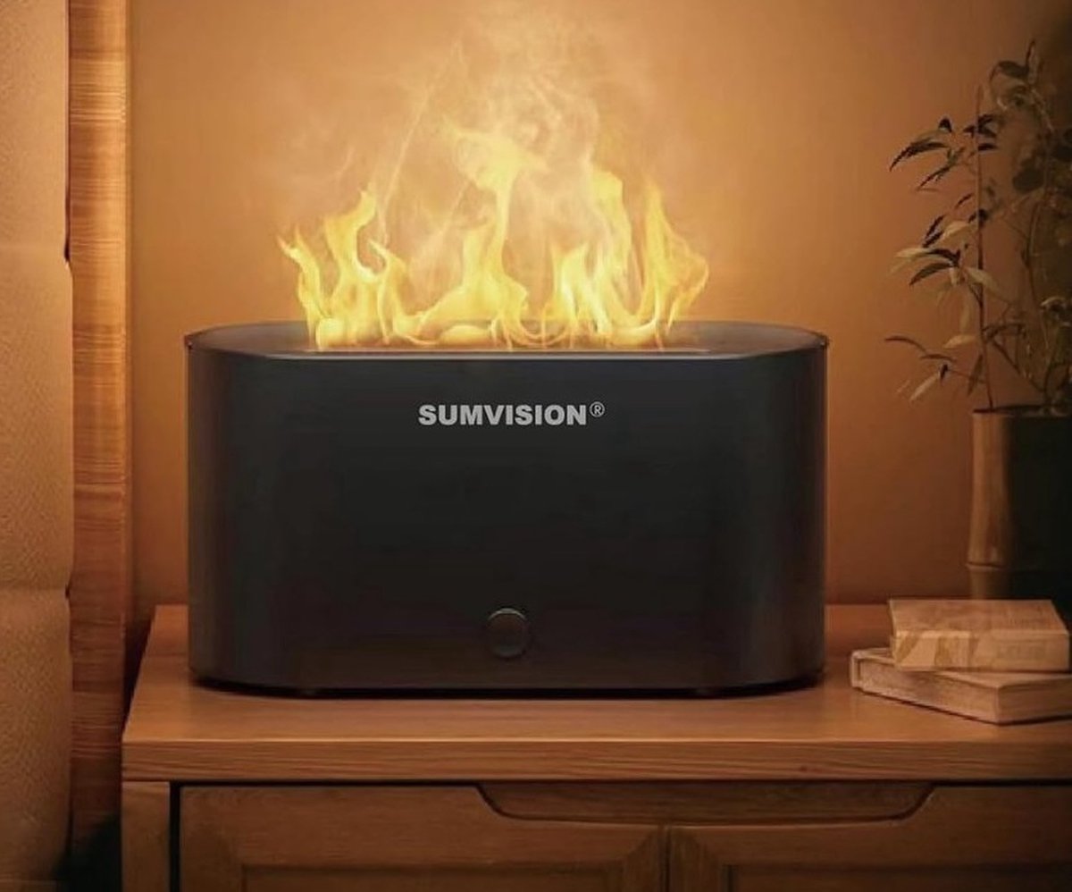 Goedkoopste Sumvision Aroma Diffuser met vlam effect - Luchtbevochtiger - Aromadiffusers - 7 kleurige LED verlichting - Geurverspreider - Humidifier - Sfeerverlichting woonkamer- Kerstcadeau voor vrouwen