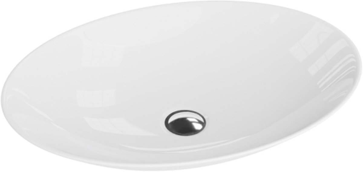 LAVITA® Opzetwastafel CLEO Ovaal Keramische Wastafel voor Badkamer en Gastentoilet - 500x360x85 mm - Wit Hoogglans - Wasbak met dunne rand - Keramik Waskom opbouw zonder kraangat en zonder overloop