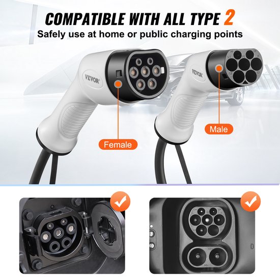VEVOR Chargeur EV Portable Type 2 IEC6219 Chargeur Voiture Électrique 32 A 7,36