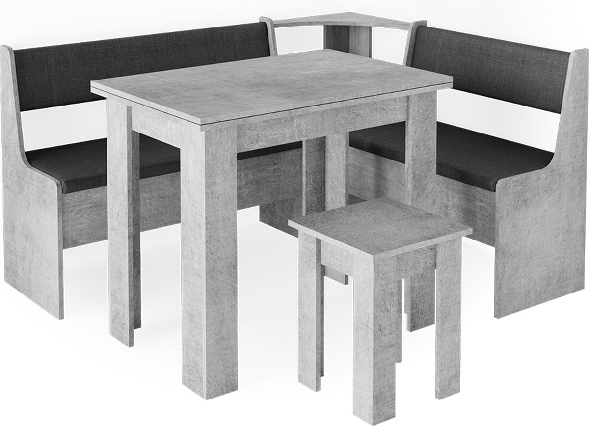 Vicco Roman Hoekbank set – 150 x 120 cm met tafel Beton