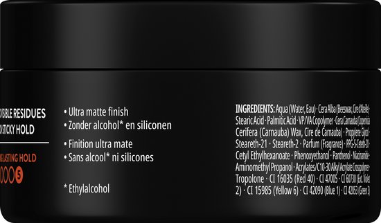 Achterkant van Syoss Texture Clay pot met ingrediëntenlijst.