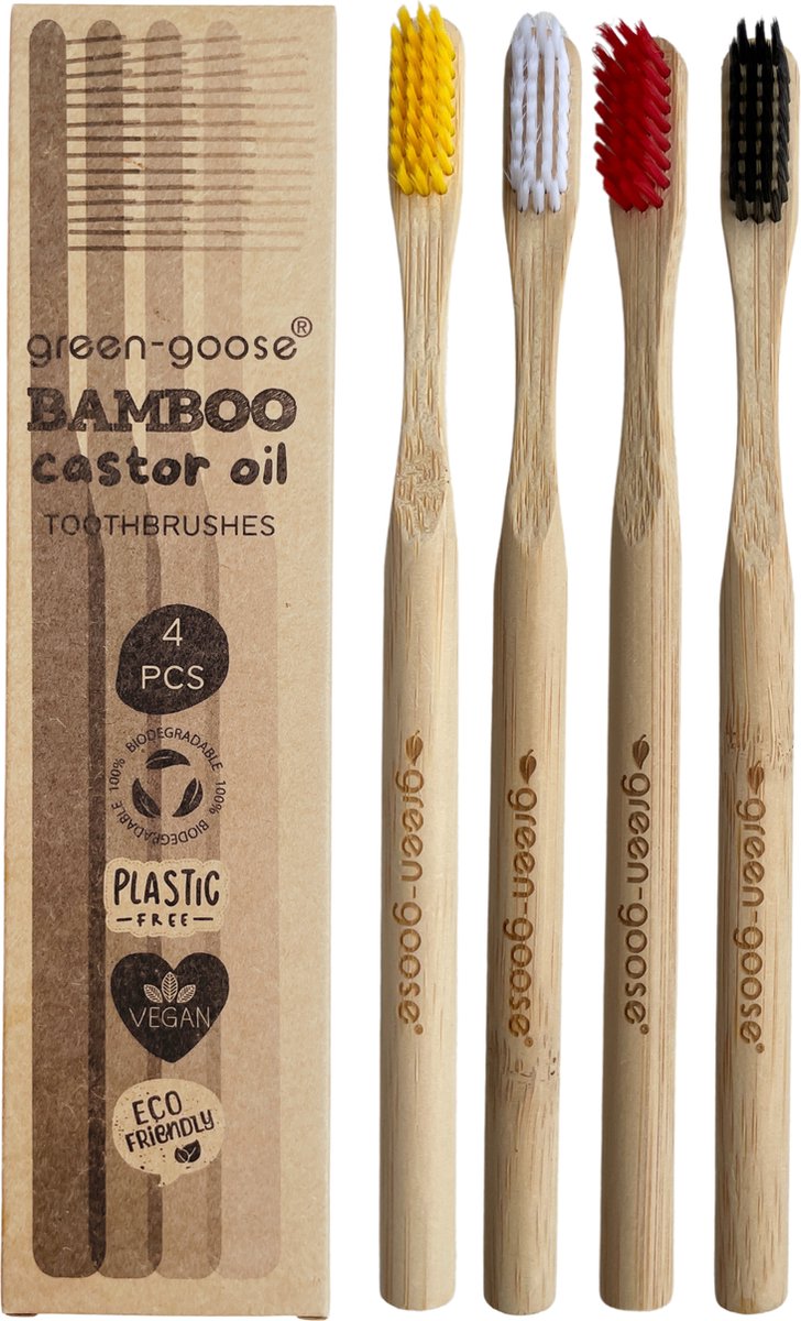 Goedkoopste 4x Bamboe Tandenborstel VEGAN - Bamboo Tandenborstel - Tandenborstel -Ecologisch - Duurzaam - Middel Zachte Borstel - Biologisch afbreekbare verpakking 100 zonder plastic