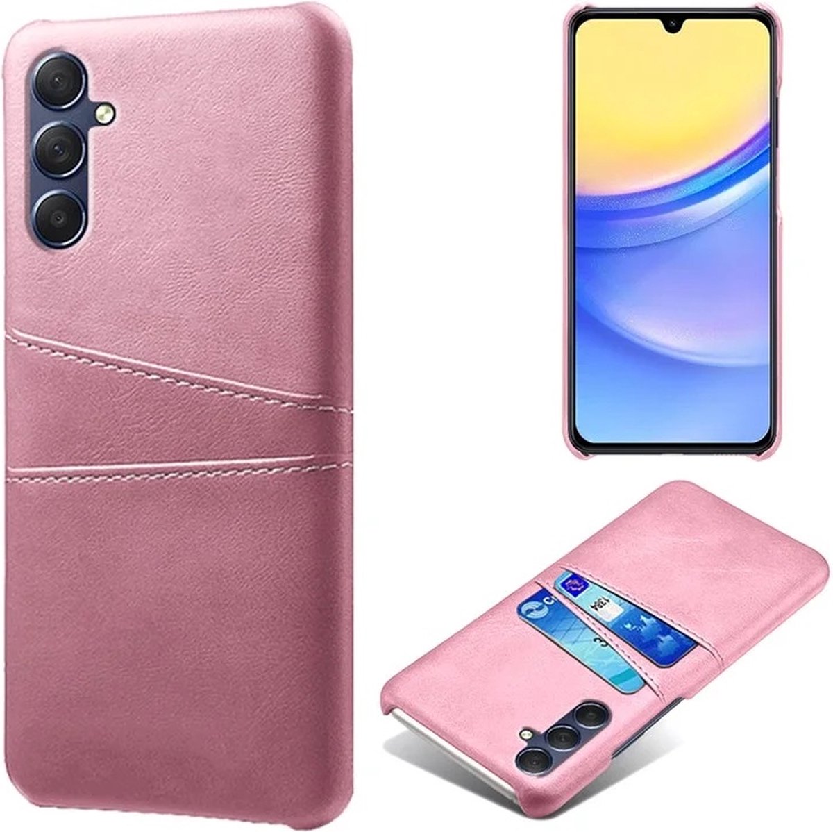 Backcover met Opbergvakjes + PMMA Screenprotector voor Galaxy A25 _ Roze Goud