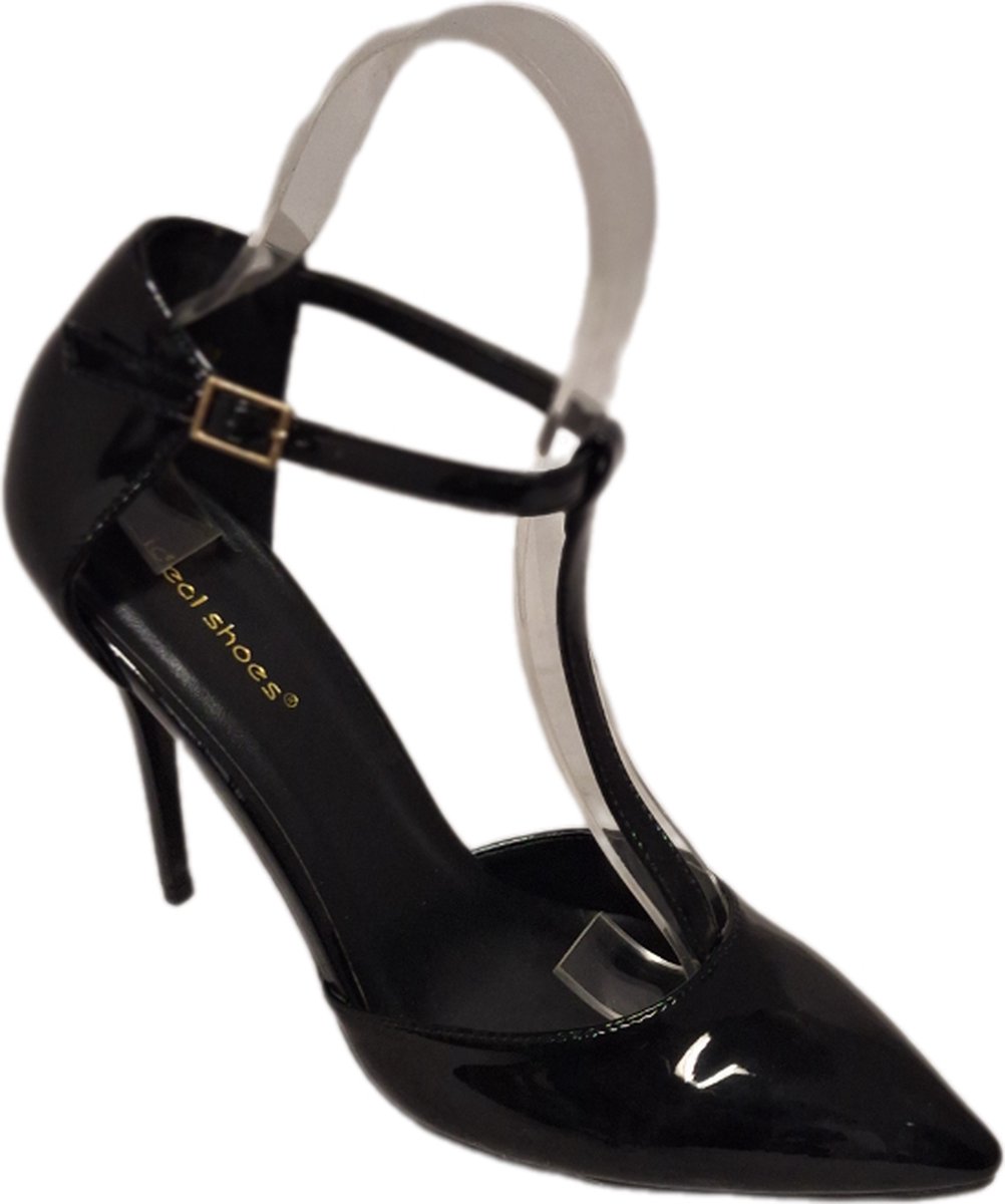 IDEALSHOES-OPENPUMP-BLACK-MIRRORLEDERLOOK-STILETTOHAK10CM-39