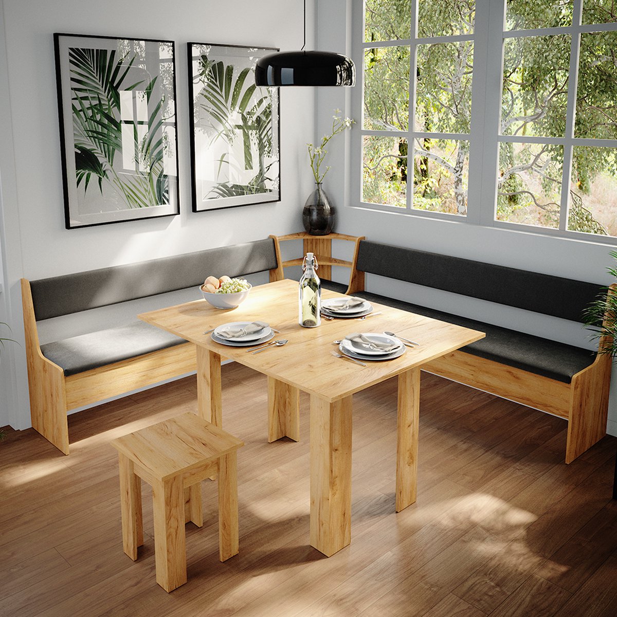 Vicco Roman Hoekbank set – 210 x 210 cm met tafel Krachtige eik goud Goudkleurig Eiken
