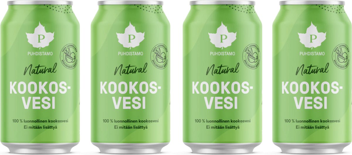Kokoswater 100% Pure & Natuurlijk - 4pack - Puhdistamo - Rechtstreeks uit de kokosnoot, zonder enige toevoegingen - De sportdrank van de natuur