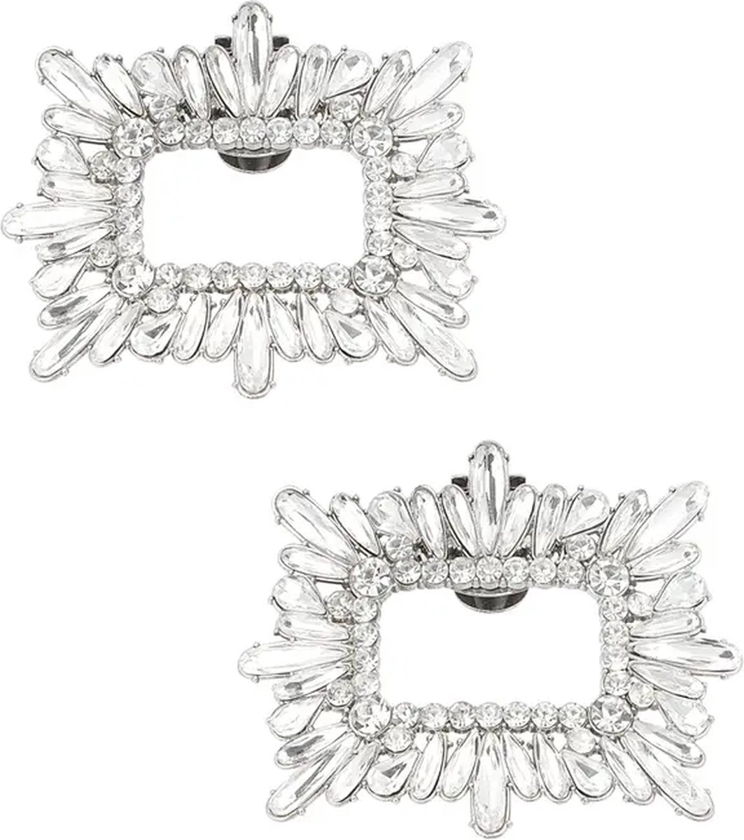 Zilveren Schoenclips Classic - Met Strass Steentjes - Trendy Schoenaccessoires - Luxe Accessoires voor Je Pumps - Zilver