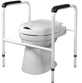 Toiletframe met vaste toiletverhoger 6 cm, extra stevig RVS wit