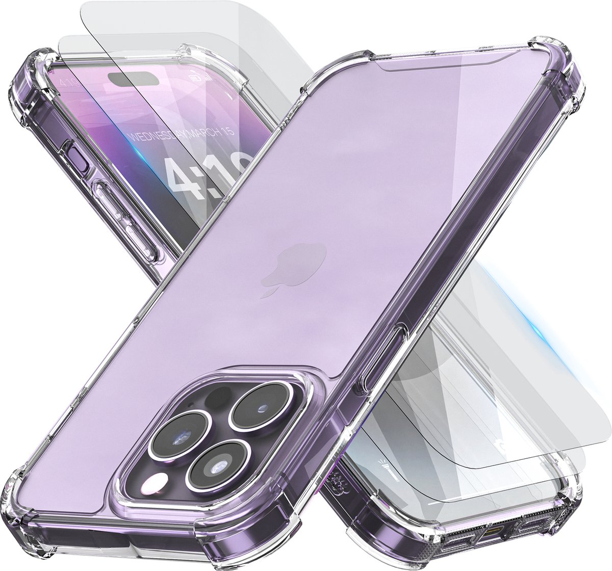 iTech Hoesje geschikt voor iPhone 14 Pro Transparant shock proof cover hoes case - met screenprotector