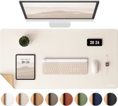 Sounix Sous-main Double Face - 90x45 CM - Tapis de Souris Extra Small - Double Face - Sous-main Professionnel Cuir Artificiel - Tapis de Souris - Tapis de Bureau - Blanc Cassé