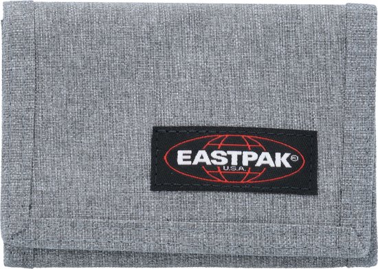 Grijze Eastpak portemonnee met zwart logo.