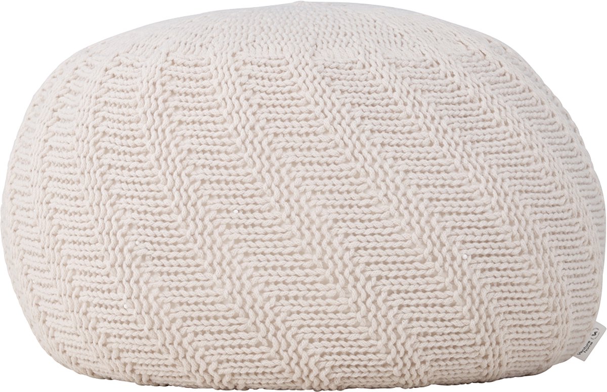 Nest living Dina Poef Crême - Rond - Stof - Gebreid - Gehaakt - Scandinavisch - Japandi stijl - Gebroken Wit - Ø 45 cm