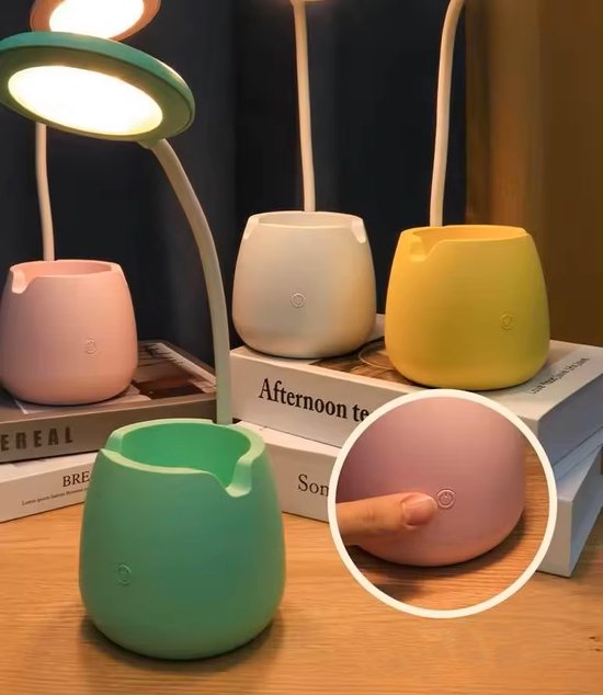 LED Bureaulamp Groen met Pennenhouder | USB Oplaadbaar | Flexibele Hals 360° | Nachtlampje voor Bureau & Slaapkamer