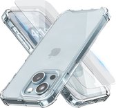 Case Transparent - 2x protecteur d'écran - protecteur d'écran en verre de protection - coque anti-choc - adapté iPhone 15 Plus