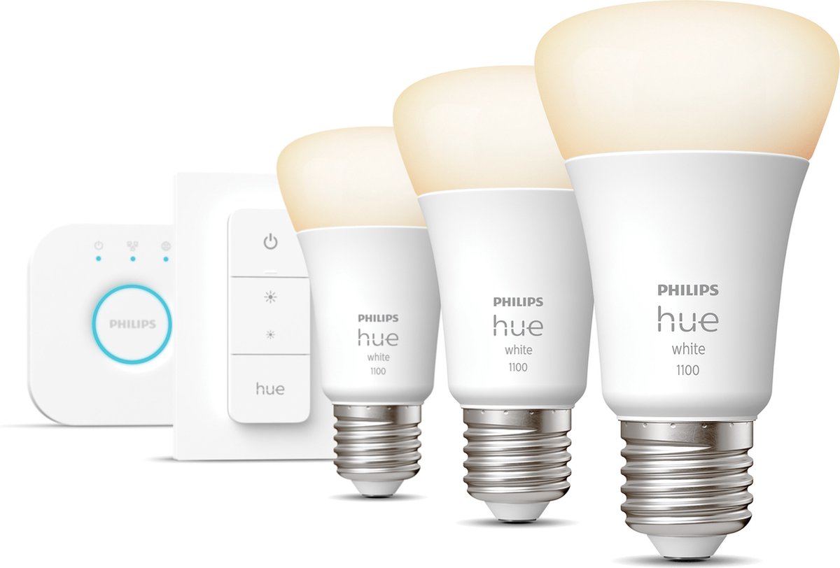Philips Hue starterkit - zachtwit licht - 3 lampen - E27 - 1100lm