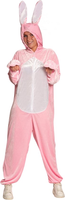 Partychimp Onesie Paashaas Kostuum Paashaas Pak Pasen Konijn Pak Mascotte Verkleedpak Haas Halloween Kostuum Volwassenen Horror Haas Carnavalskleding Heren Carnavalskleding Dames Verkleedkleren Volwassenen Carnaval - Roze - Maat XL