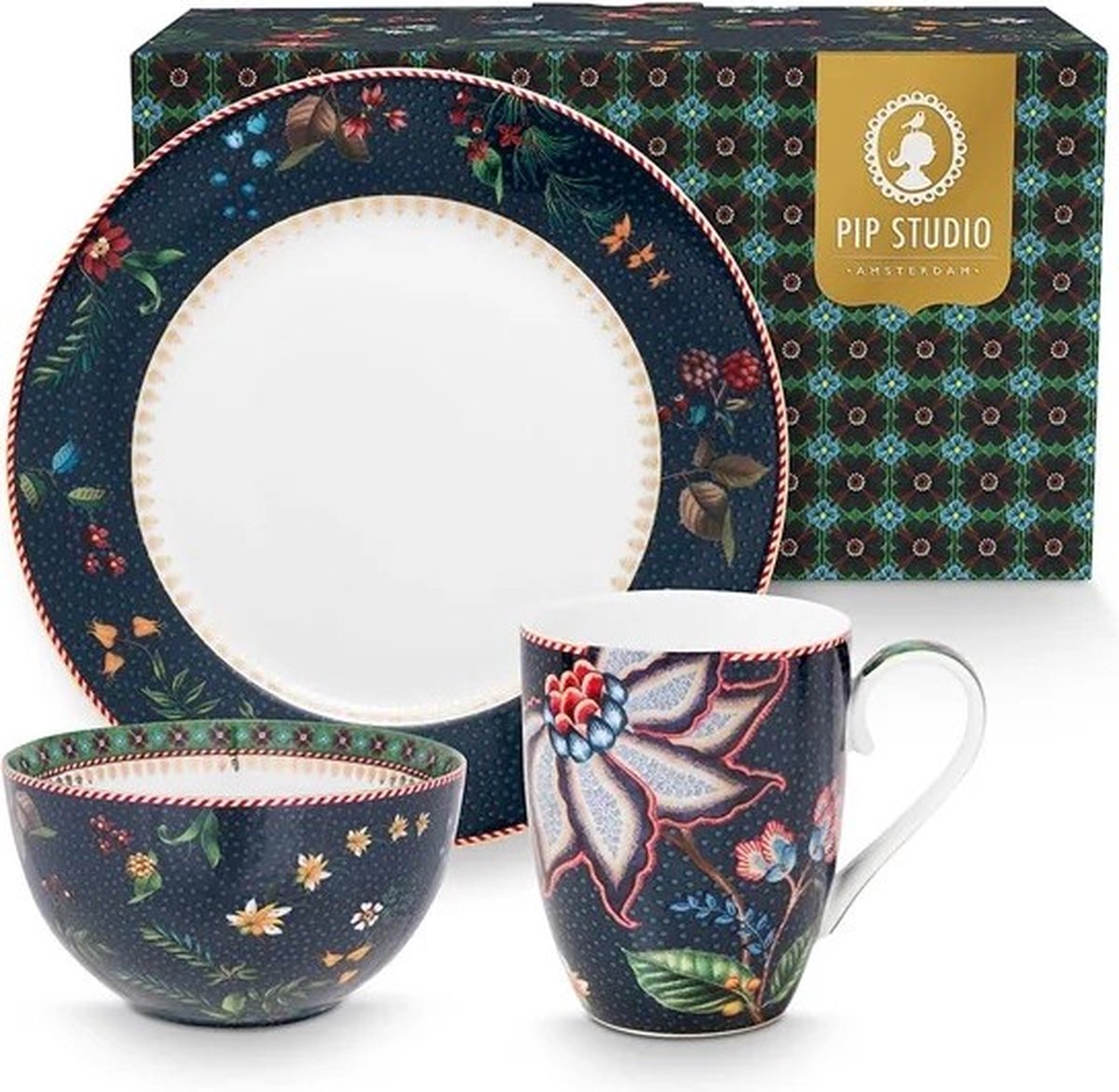 Pip studio Set/3 Ontbijt Set Berry Blues
