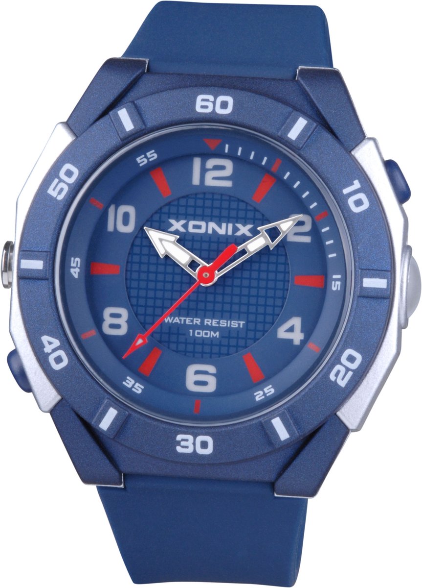 Xonix CAQ-003 - Horloge - Polshorloge - Analoog - Heren - Mannen - Overig - Siliconen band - ABS-Kunst - Achtergrondverlichting - LED-flitsstraal - Waterdicht - DonkerBlauw - Grijs - Rood
