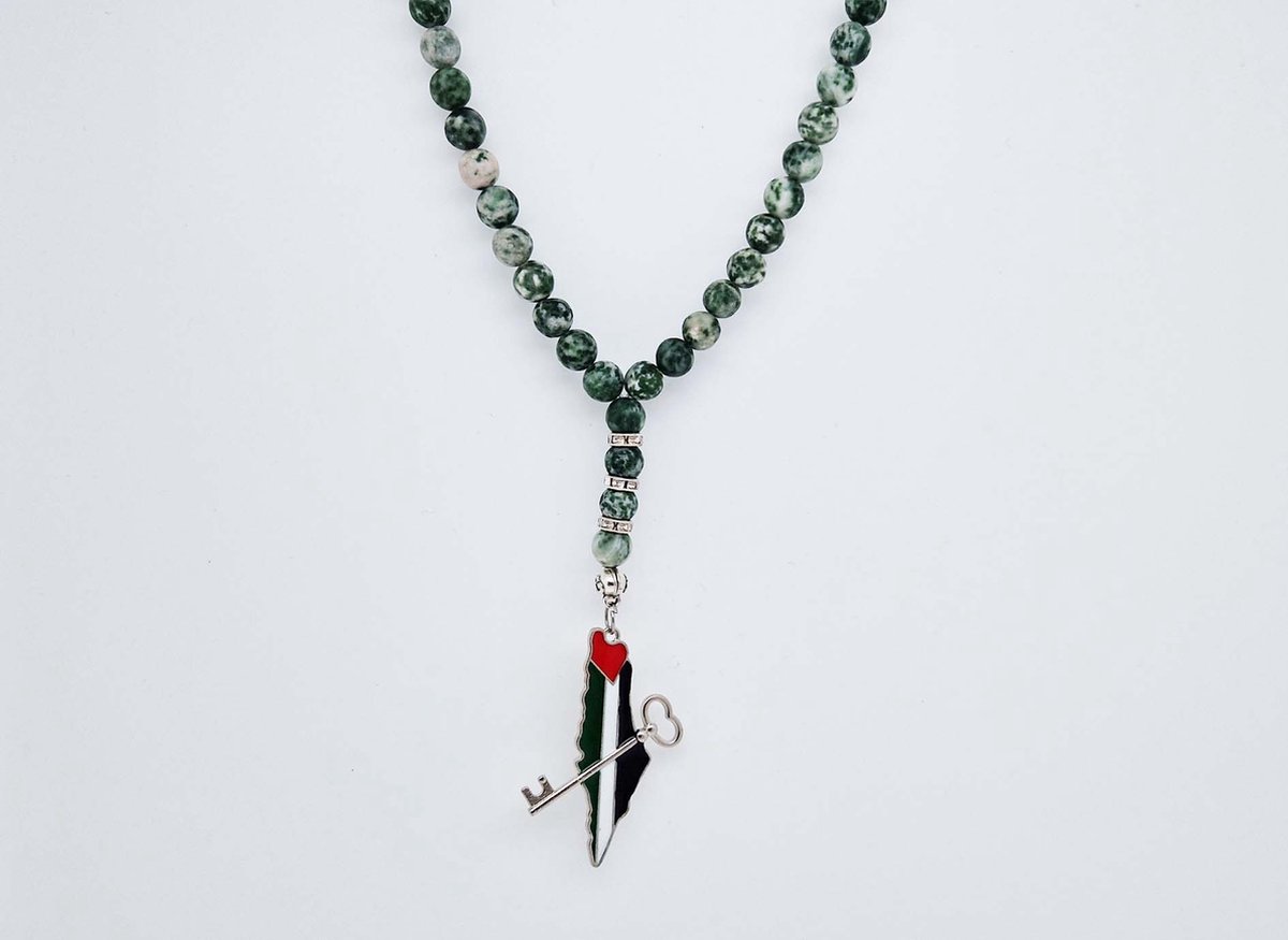 Handgemaakte Natuurstenen Autohanger "Qinghai hade "- Met metalen hanger "Sleutel Palestina" - 8 mm diameter van de korrel- Mooie accessoire en decoratie voor de auto