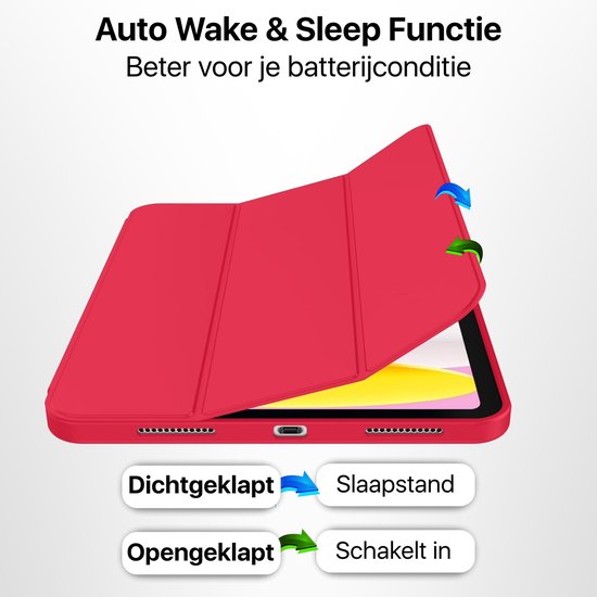 Hoes geschikt voor iPad Pro 11 inch 2024 (7e generatie) - Geschikt voor Apple Pencil Vak - Draaibare Tri Fold Hoesje geschikt voor iPad Pro 7 11-inch met M4 Chip Case - Rood