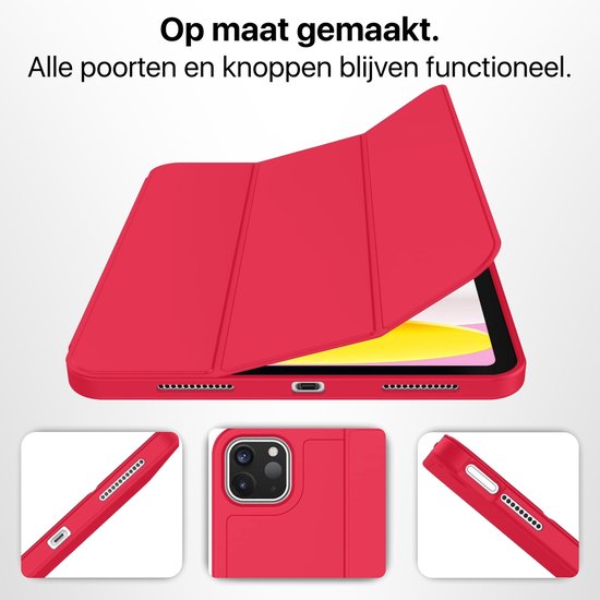 Hoes geschikt voor iPad Pro 11 inch 2024 (7e generatie) - Geschikt voor Apple Pencil Vak - Draaibare Tri Fold Hoesje geschikt voor iPad Pro 7 11-inch met M4 Chip Case - Rood