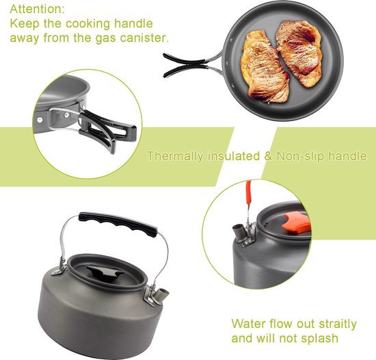 Kookgerei - 9 -delig - voor kamperen, outdoor, wandelen, picknick, BBQ, opvouwbare campingpannen - veilig en BPA - Geschikt voor 2-3 personen camping pannenset van Merkloos — afbeelding 4