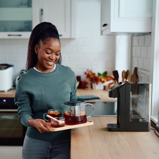 KitchenBrothers Distributeur d'eau chaude - Robinet d'eau chaude - 40-100°C - 100/150/200/250/300/350/400 ml - Bouilloire instantanée - 2,7L - Zwart