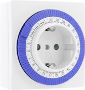 Q-Link Tijdschakelaar Vierkant - Analoog - Dagprogramma - Tijdschakelklok met Kinderbeveiliging - Energiebesparing - Schakelklok met Vaste Ruiter