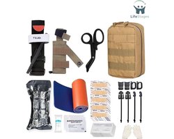 LifeStages - Overlevingspakket - Tactische Militaire Trauma Eerste Hulp Kit - Pouch Outdoor Gear Tourniquet Bandage Bloeden Controle Kit Voor Kamperen Wandelen Jagen Reizen Auto-Avonturen - Bruin - Zwart