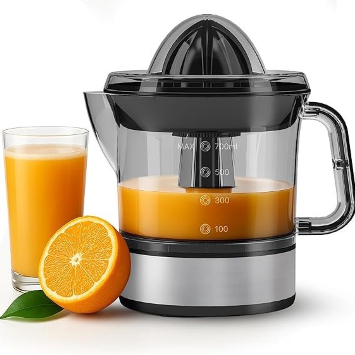 Florixa® Citruspers Electrisch - Citruspers - Sinaasappelpers - Zilver / Zwart / Oranje -15x 13x 20cm; 667 g