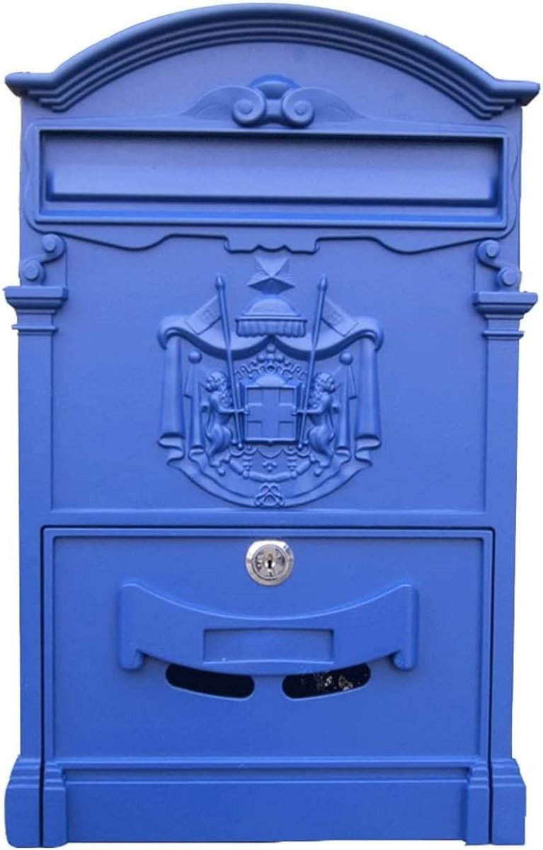 Wandbrievenbus Vintage Stijl met Sleutels - Robuuste Buitenpostbus voor Huis en Kantoor - Donkerblauw