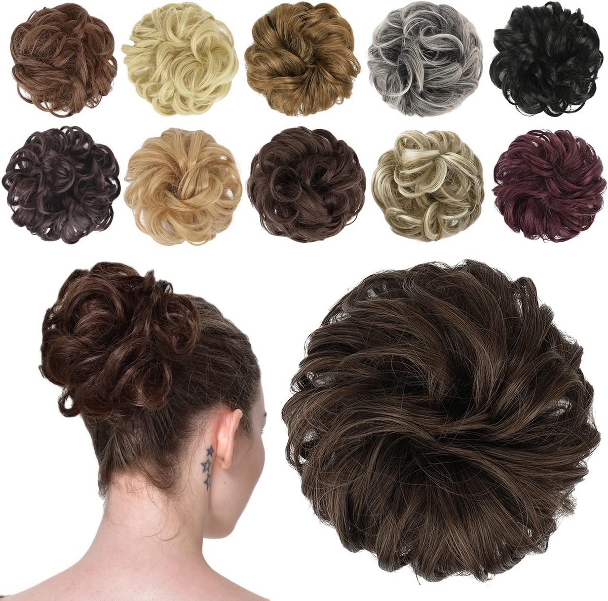 Synthetisch Golvend Krullend Haarstuk Elastische Zwarte Bun voor Dames
