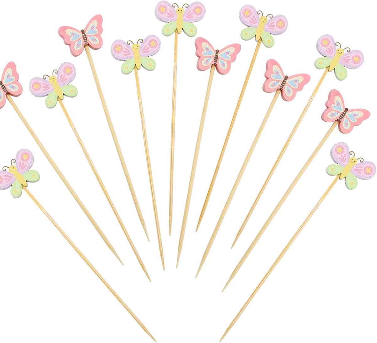 100 Houten Cocktailprikkers met Vlinderdecoratie voor Feestjes en Hapjes