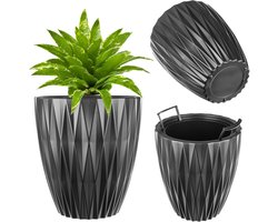 KADAX plantenpot Ø 24,5 x H 27 cm, moderne bloempot met inzetstuk voor binnen en buiten, grote plantenbak van kunststof, bloembak met binnenpot (zwart)