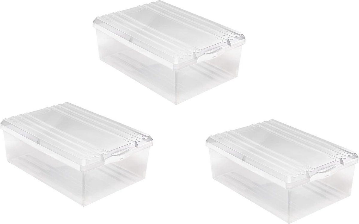 Set van 3 kunststof schoenendozen 8L met deksel en ventilatiegaten
