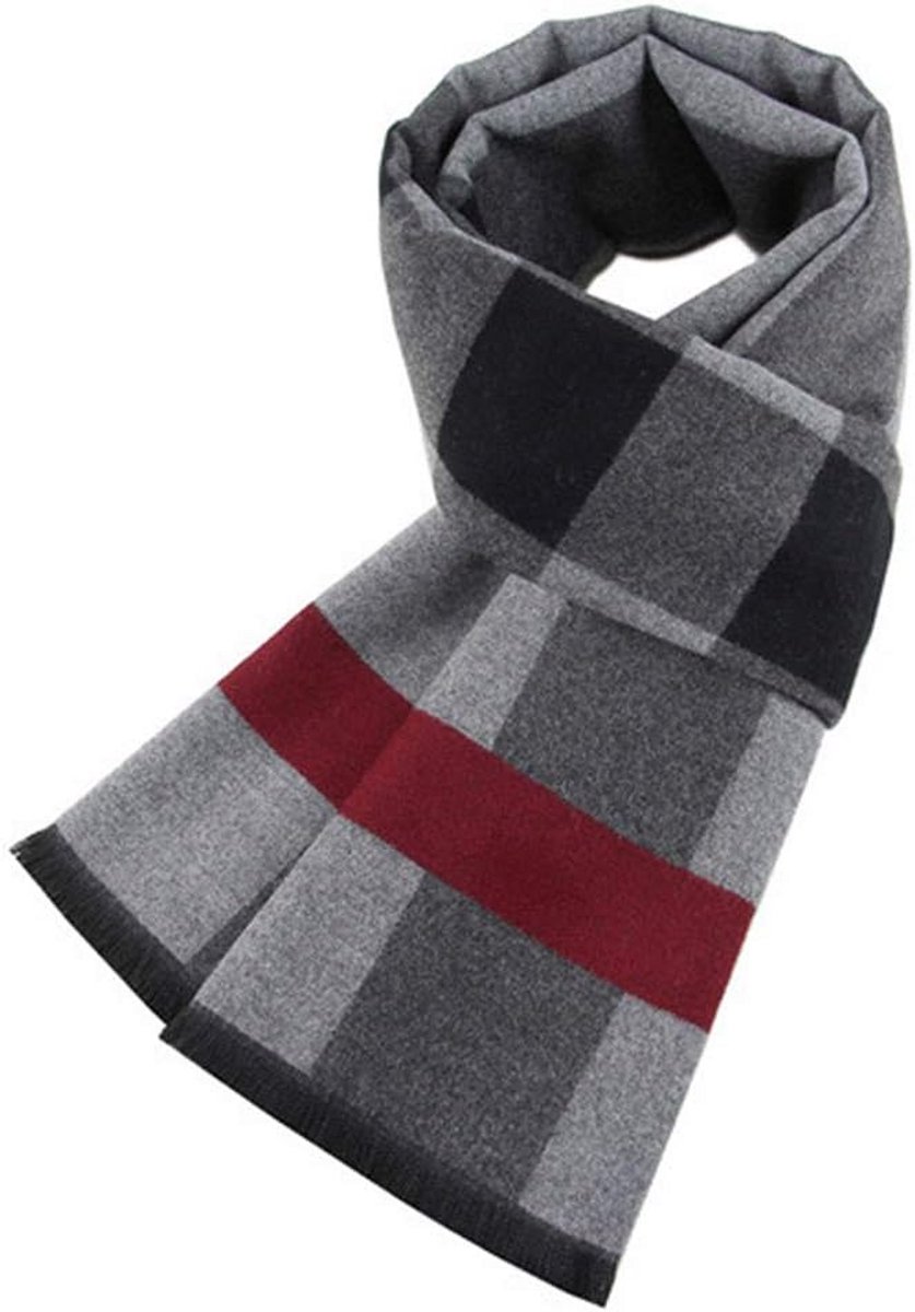 Gestreepte geruite wintersjaal heren – zacht, licht en warm – 180x30 cm
