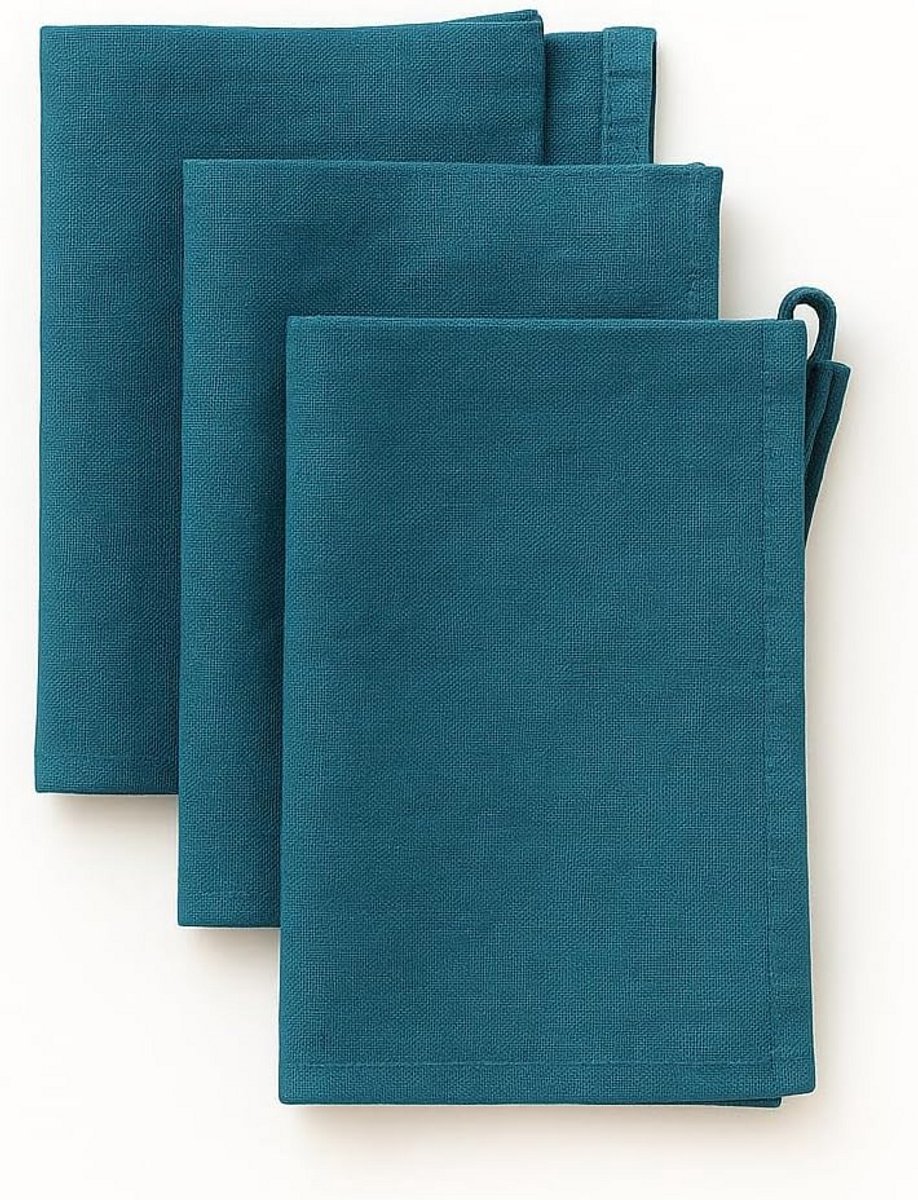Set van 3 theedoeken van 100% linnen, 45 x 65 cm, voorgewassen, met ophanglus, absorberend
