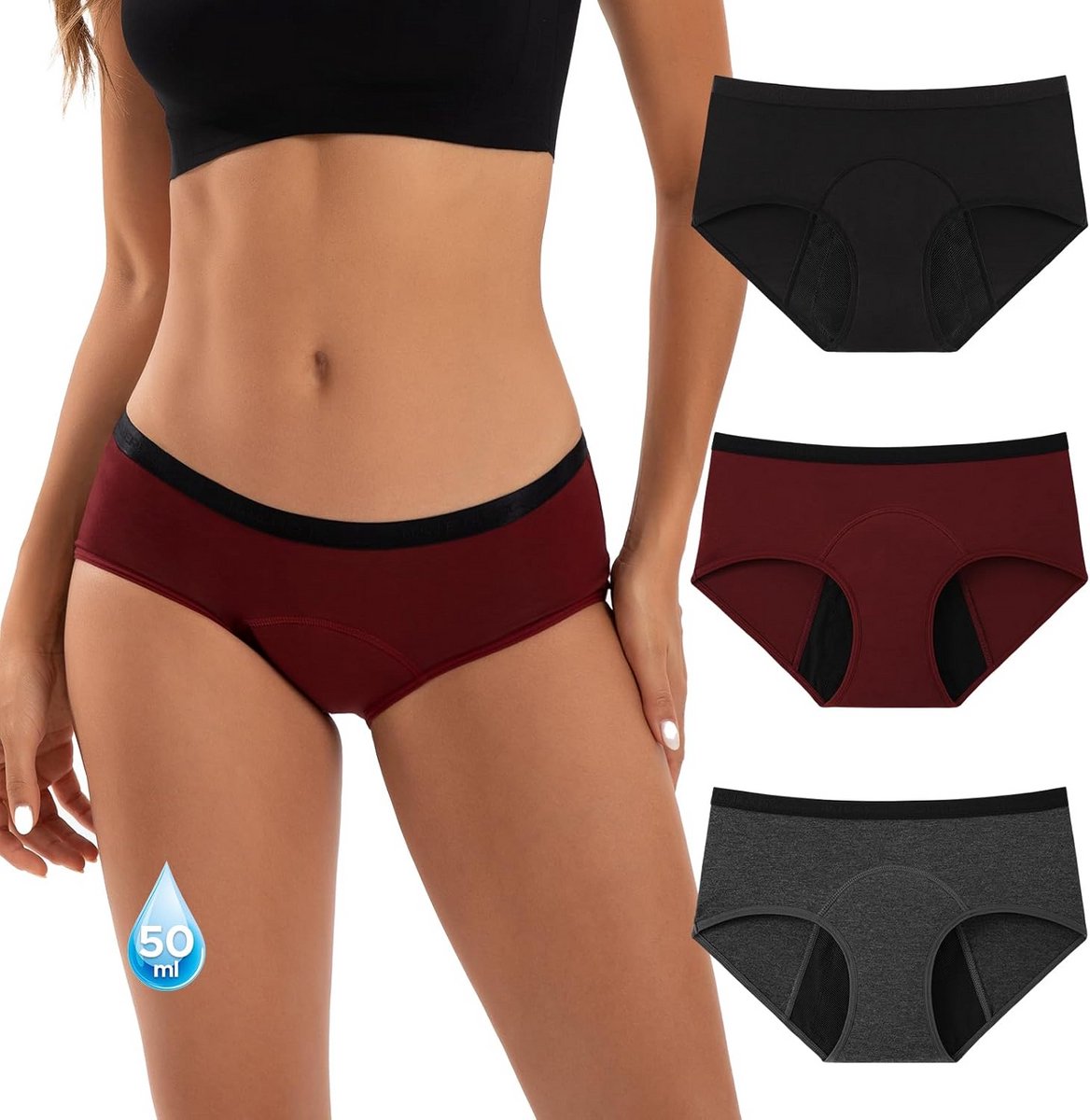 Menstruatie-ondergoed met sterke absorptie, bamboe, 3 stuks