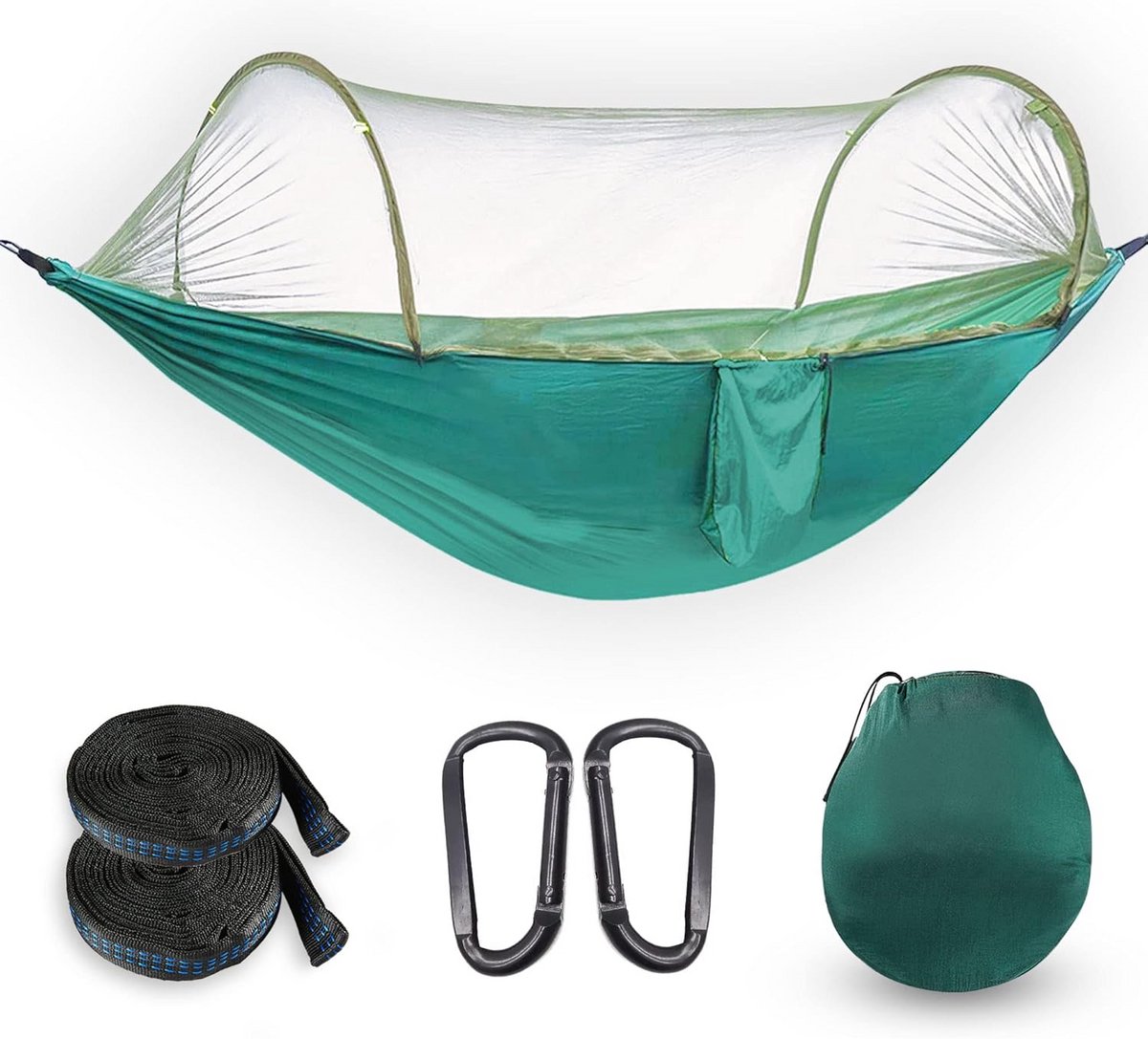Lichtgewicht Draagbare Hangmat voor 2 Personen met Klamboe - Nylon Parachutehangmat voor Outdoor en Backpacken