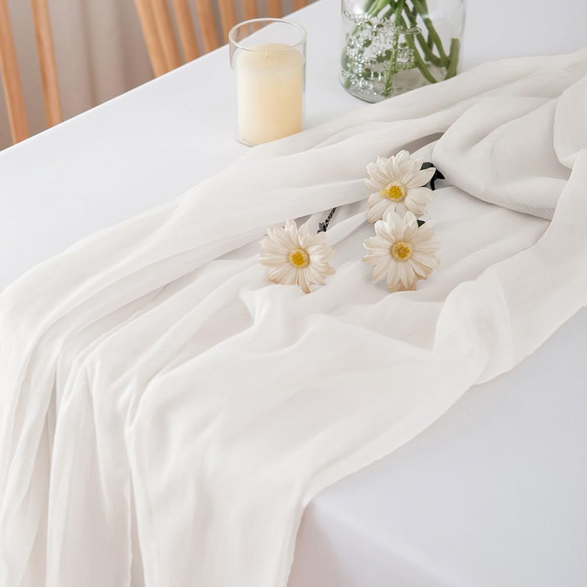 Elegante Witte Tafelloper van Chiffon voor Bruiloften en Feestelijke Decoratie