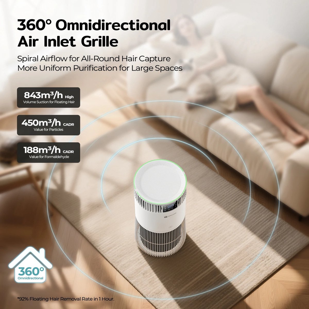 DIMICO - Luchtreinigers tegen huisdierenallergie, haren, allergenen en geuren - Air purifier - HEPA filter - App en slaapmodus — afbeelding 2
