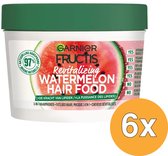 Pot Garnier Fructis Revitalizing Watermelon Hair Food avec couvercle vert, représentant une pastèque et une liste "YES/NO".