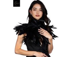 Festivallook – Luxe Veren Halsstuk Zwart – Gothic Burlesque Festival Accessoire – Sexy Schouderversiering Dames – Verenkraag Choker Top – Veren Kraag Kostuum Accessoire Halloween – Show Burlesque Fantasy Outfit – Verenkraag Zwart Veren Top Party Mode